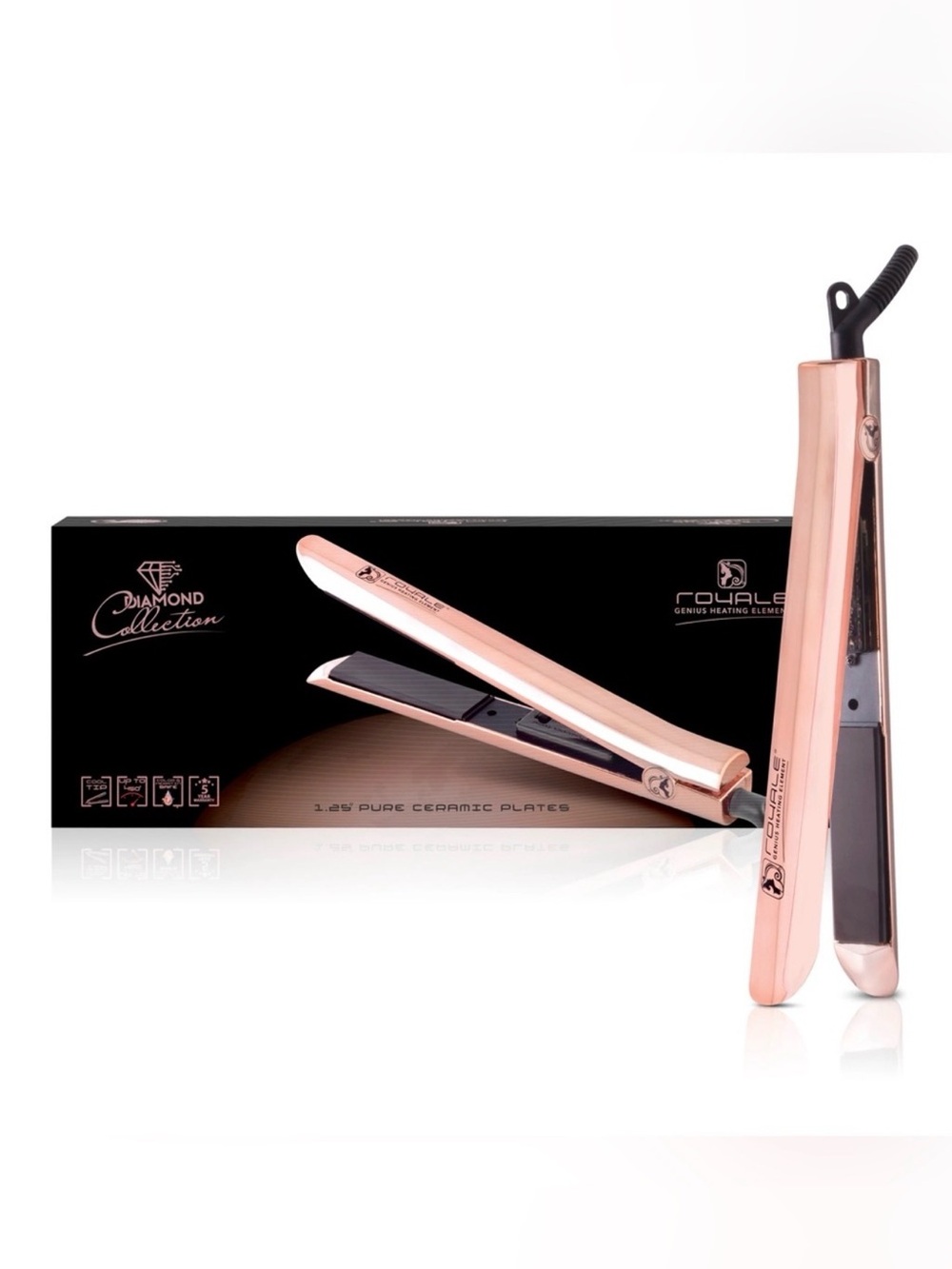 Royale Rose Gold Ceramic Hair Straightener - Diamond Collection ~ Retail $385